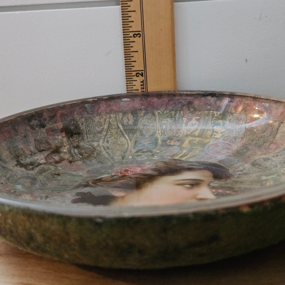 Antique Cigar Band Glass Bowl Folk Art Cigar Ashtray Tramp Art - Picture 7 of 7